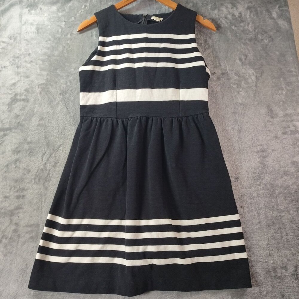 J. Crew Womens Black White Striped Sleeveless Fit‎ & Flare Dress Size M C0301